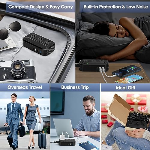 Voltage Converter 2300W Power Step Down 220V to 110V Universal Travel Adapter Power Converter Power Transformer w/ 3 AC Outlets 3 USB Ports 1 Type-C Charging for EU/UK/AU/US/IT/India/South Africa