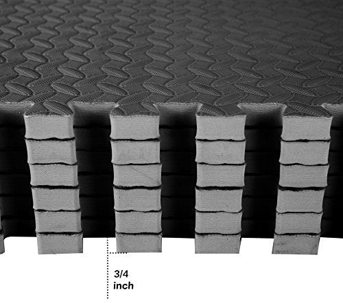Signature Fitness Puzzle Exercise Mat with EVA Foam Interlocking Tiles, Gray, 1/2” Thick, 36 Tiles, 144 Sq Ft