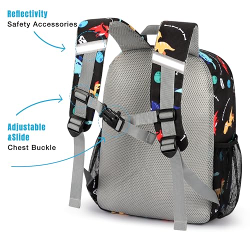 STEAMEDBUN Kids Backpack for Boys 4-6: Boys Backpack - Toddler Preschool Backpack - Dinosaur Backpack for Kids Black