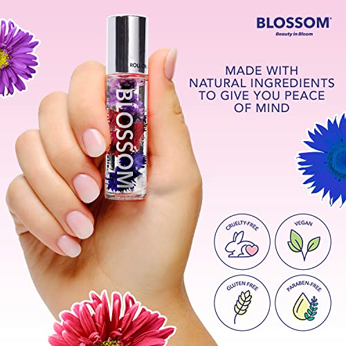 Blossom Roll on Lip Gloss, Scented Clear High Shine Moisturizing Lip Oil, Non Sticky, Infused with Real Flowers, Made in USA, 0.2oz, Pineapple