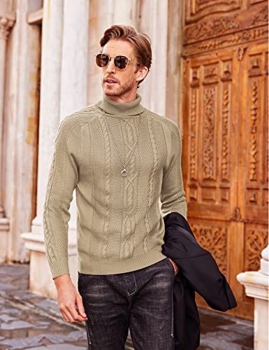 COOFANDY Blue Turtleneck for Men Long Sleeve Slim Fit Sweater Casual Warm Twisted Knitted Pullover Sweaters