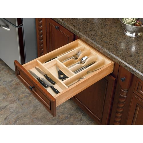 Rev-A-Shelf Trim-to-Fit Silverware Drawer Organizer For Kitchen Utensil Cutlery Cabinet Storage, Natural Maple Wood 7 Compartment Tray Insert 4WCT-1SH