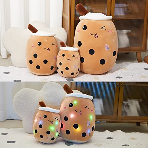 Athoinsu Light Up Boba Milk Tea Plush Pillow,10''Kawaii Chocolate Bubble Stuffed Animal Toy with LED Lights,Birthday Christmas Holiday Valentines Gifts for Kids,Girls,Boys