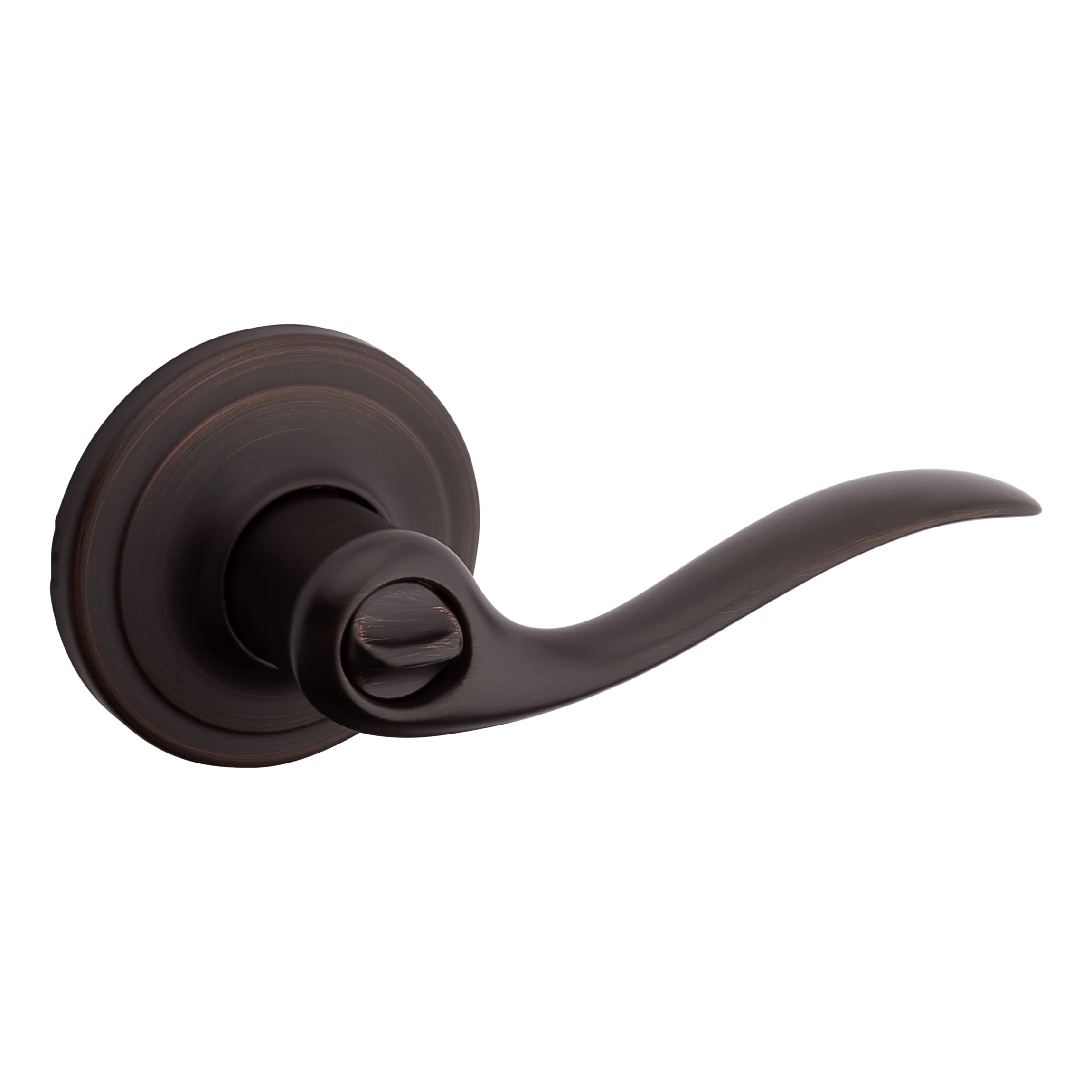 Kwikset Tustin Interior Privacy Door Handle with Lock, Metal, Door Lever For Bathroom and Bedroom, Venetian Bronze Reversible Keyless Turn Lock, with Microban Protection
