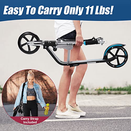 HUDORA Scooter for Kids with 80Six Helmet Bundle, Blue Wheels, Ages 8+