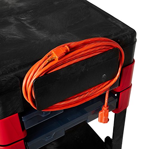 Rubbermaid Commercial Products Trades Tool Utility Cart Mobile Work Station With 2 Parts Boxes and 4 Parts Bins 330 lb. Capacity 5" Casters Black for Warehouse/Garage/Cleaning/Maintenance
