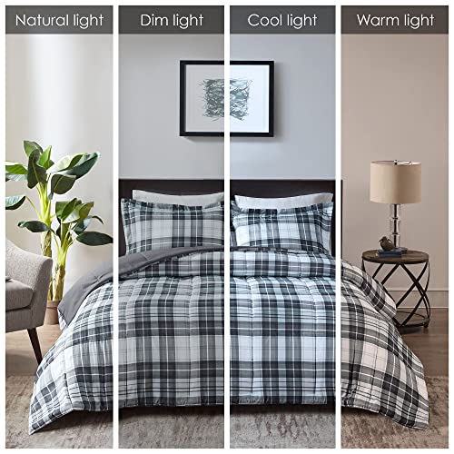 Madison Park Essentials Parkston Plaid Comforter, Matching Sham, 3M Scotchguard Stain Release Cover, Hypoallergenic All Season Bedding-Set, Twin/TwinXL, Black, 2 Piece