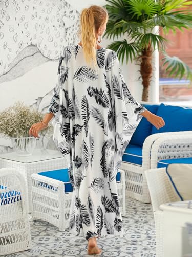 sunforyou Kaftan Dresses for Women Orange Floral 70s Dress for Women Caftans Plus size V-neck Batwing Sleeve Loungewear 8693-14