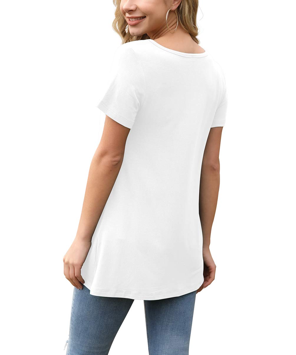AWULIFFAN Womens Summer Short Sleeve Tunic Tops Loose Fit Casual T-Shirt Button Up Blouses(White,Large)