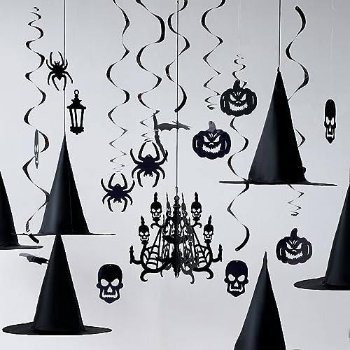 JOYIN Hanging Swirl Halloween Decorations Indoor Witch Hats Ghost Chandelier Bat Lantern Spider Pumpkin Skull Ceiling Streamers Party Supplies Wall Halloween Decor Ornaments