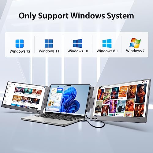 KYY Triple Laptop Screen Extender, 14" 1080P FHD IPS Dual Portable Extended Monitor, USB C Travel for 12-16'' Laptop, 210°Rotation & Kickstand, Plug and Play, X90 (Windows Only)