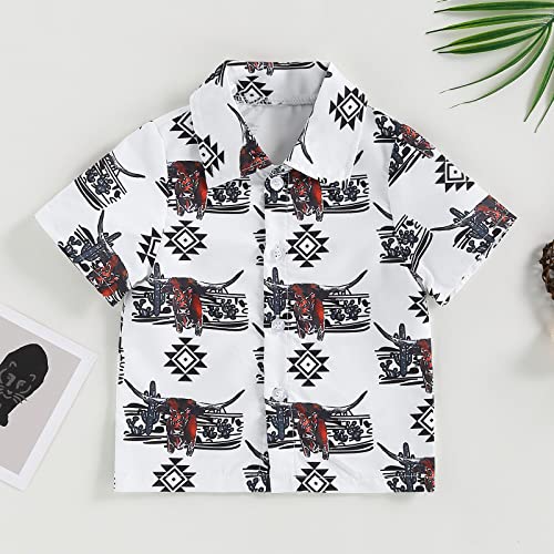 Kayotuas Western Baby Boy Clothes Cowboy Shirt Romper Long/Short Sleeve Button Down Onesie Bodysuit Infant Gentleman Outfits (Short Sleeve-White Highland Cow, 3-6 Months)