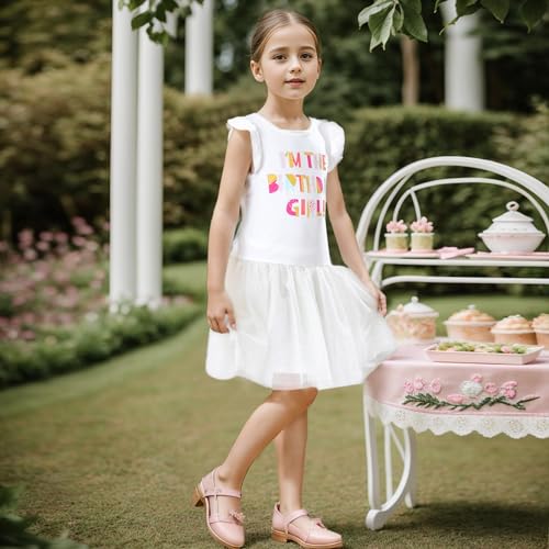 V.&GRIN Girls Unicorn Dress 3T White Toddler Tutu Birthday Summer Short Sleeve Tulle Sundress