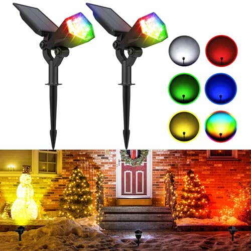 JACKYLED Solar Lights Outdoor, 800 Lumens Solar Spot Lights 3000K/6000K, 4 Modes Solar Landscape Spotlights Waterproof for Yard,2 Pack