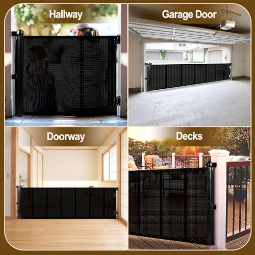 Miumoon Upgrade 200 inch Retractable Baby Gates Extra Wide with Reinforced Strip Design to Prevent Crawling Through, 200" Retractable Dog Gate, 48" Tall, Retractable Gate for Indoor/Outdoor(Gray)