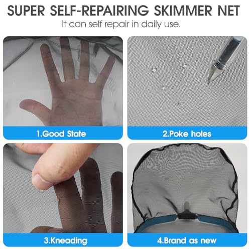 TidyMister Self-Repair Heavy Duty Pool Net, Reinforced Handle, Fine Mesh Nylon Net, Thick Aluminum Frame, Deep Trash Bag, Pool Cleaning Skimmer Net for Above Ground & Inground Pools