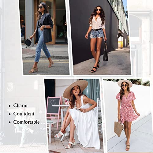 Athlefit Women's Braided Heels Square Toe Strappy Braided Sandals Slides Slip On Woven Block Tan Heels Size 11