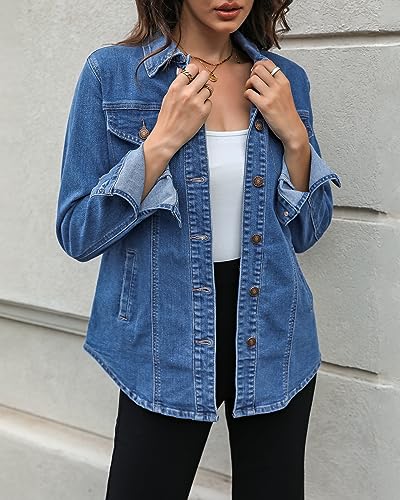 luvamia Women'S Jean Jacket Denim Outfit For Women Black Button Down Shirt Women Shackets For Women Fall Outfits For Women Denim Long Denim Jackets Size 3X-Large Size 24 26