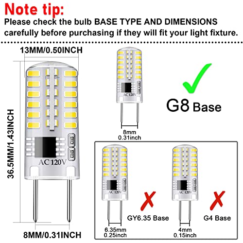 Gaormii Dimmable G8 LED Bulbs Daylight White 6000K 3W Equivalent to T4 Bi-Pin Base 120V 20W-25W Halogen Bulbs for Under Cabinet Light, Under Counter Kitchen Lighting (12-Pack)
