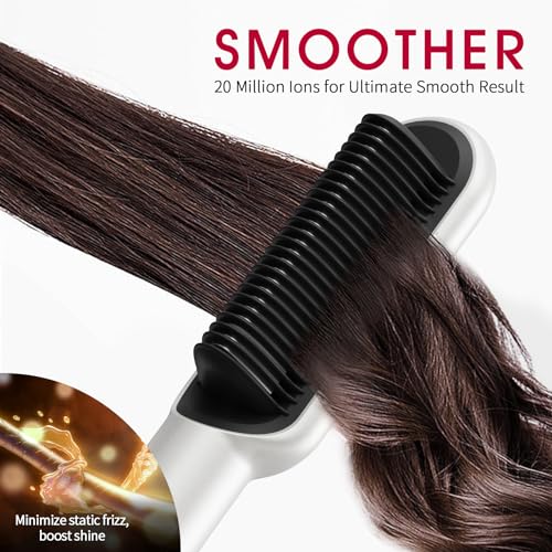Hair Straightener Brush Ionic Straightening Comb BLUSHMARKS Nano Titanium 30s Fast Heating & Anti-Scald 9 Temp Settings LED Display Professional Salon Hair Styling Tools for Gifts Women