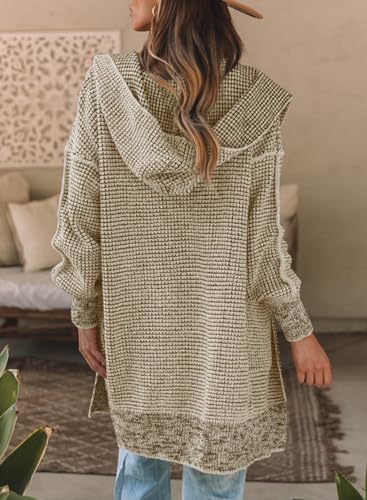 Sidefeel Cardigan Sweaters for Women Oversized Plaid Loose Fit Hooded Cardigans Open Front Fall Outfit 2024 Apricot Medium