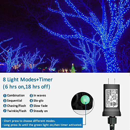 YEGUO 500 LED Red and White Christmas Lights Indoor, String Lights Outdoor Waterproof, 8 Modes 165ft Green Wire Tree Lights Twinkle Lights Plug in for Holiday Festival Xmas Decor