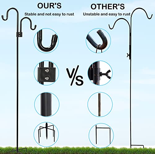 Double Shepherds Hooks For Outdoor 76 Inch, Heavy Duty Metal Bird Feeder Pole Stand With 5 Base Prongs, 28.5 To 76 Inch Adjustable Garden Holder For Hanging Plant, Wind Chimes, Wedding Garden Etc