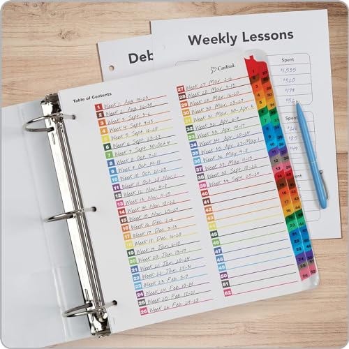 Cardinal OneStep Binder Dividers, 52-Tab, Customizable Table of Contents, Reversible Multicolor Tabs, Numbered 1–52, 1 Set (60990)