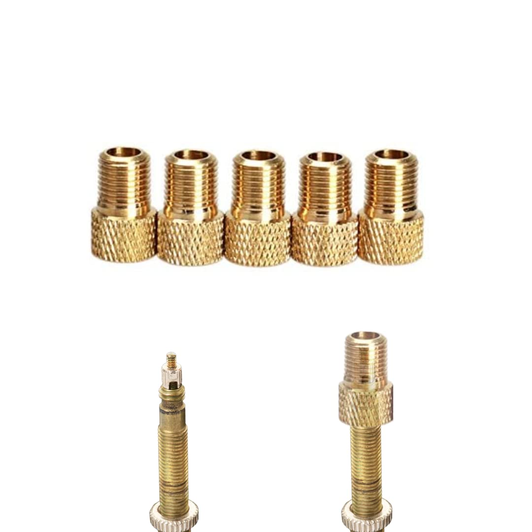 Presta to Schrader Valve Adapter for Bike, Inflate Presta Valve Tire with Air Compressor or Regular Bike Pump Brass, 5 Pieces