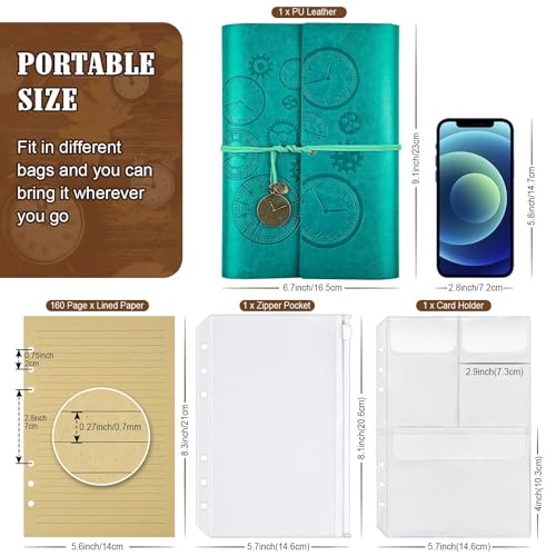 Asten Leather Writing Journal, Refillable Notebook with Lined Pages Vintage Travelers Notebook, Gift for Men and Women 9.1 x 6.5inch(A5, Blue