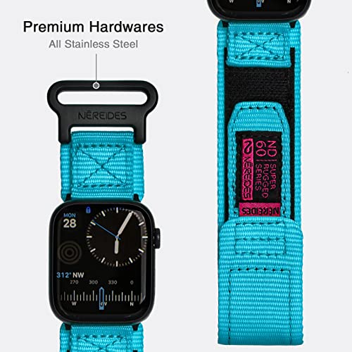 Nereides Compatible with Apple Watch Band Series 8/7/6/5/4/3/2/1/SE, Nylon Sports Strap with Woven Design for 42mm/44mm/45mm 38mm/40mm/41mm (38mm/40mm/41mm, Al Aqua)