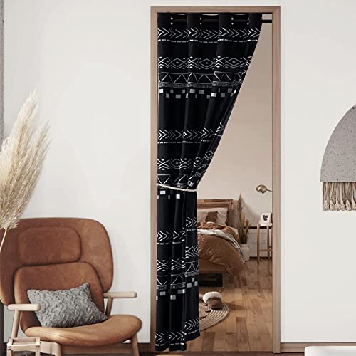 Door Curtains for Doorway Privacy,80 Inch Length Semi Blackout Insulated Thermal Room Divider Cover/Blinds,Decorative Tribal Modern Boho Closet Curtain for Bedroom Living Hallway Bathroom,Black White