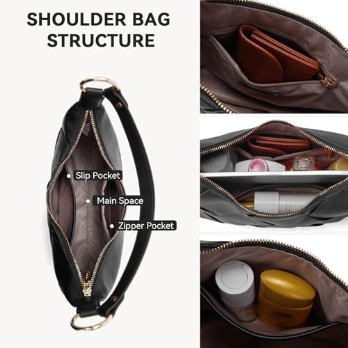 BOSTANTEN Woven Purses for Women Vegan Leather Hobo Bag Shoulder Handbags, Black