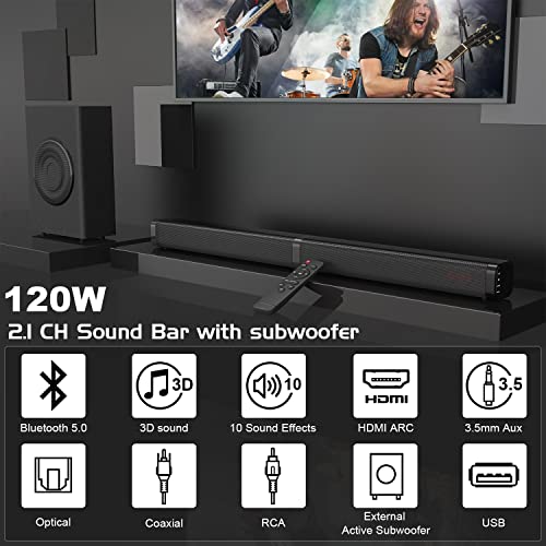 GEOYEAO Sound Bars for TV with Subwoofer, 2.1ch Home Audio Speaker & 3D & 240W Deep Bass Subwoofer Bluetooth 2-in-1 Detachable TV Surround Sound Speaker System