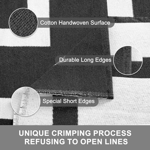 Lahome Black and White Outdoor Patio Rug, 3x5 Washable Outdoor Rugs for Front Door Mat Woven Cotton Area Rug, Geometric Indoor Outdoor Rugs Front Porch Rug for Bedroom Backyard