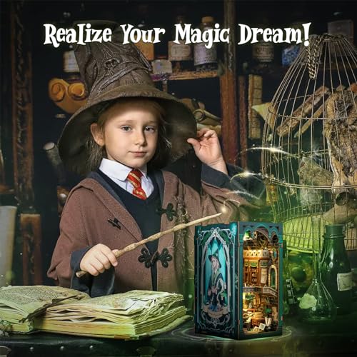 CUTEBEE Book Nook Kit - DIY Dollhouse Miniature House Kit Booknook for Adults and Teens, Tiny Magic House Bookshelf Insert Room Decor Model Build Gifts for Friends and Family (Darkness Common Room)
