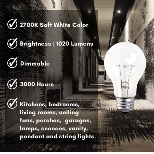 Xtricity A19 Clear Incandescent Rough Service Light Bulb, 100 Watt, 2700K Soft White, E26 Medium Base, 1020 Lumens, 130V (6 Pack)