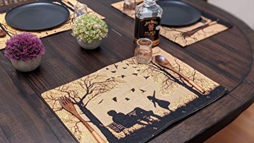 DaDa Bedding Set of 4-Pieces Magical Golden Reindeer Tapestry Placemats - Starry Winter Snowflake Festive Merry Christmas Holiday Yellow & Black - Needle Stitched Woven Table Mats - 13” x 19”