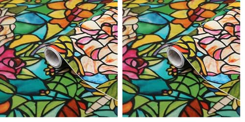 d-c-fix Window Privacy Film Tulia Stained Glass Static Cling Removable Two Way Day and Night Sun UV-Blocking Decorative Vinyl Covering for Home Door Bathroom Decal Sticker 26.5" x 59" (Pack of 2)