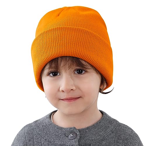 Baby Beanie Toddler Winter Hat Knit Ski Hat with Cute Embroidery Unicorn for Girls Boys 0-8 Years Orange