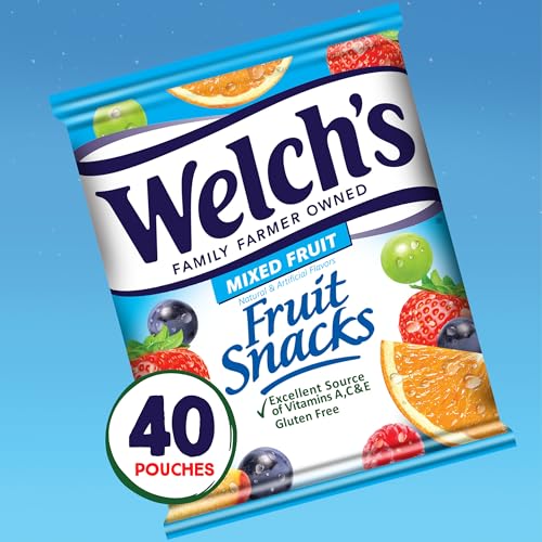 Welch's Fruit Snacks, Mixed Fruit, Perfect Halloween Candy Bulk Pack, Gluten Free, Individual Single Serve Bags, 0.8 oz (Pack of 40)