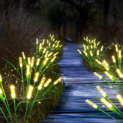 Cubetoou Swaying Solar Garden Lights Outdoor Waterproof, New Upgraded Solar Firefly Lights, Swaying Solar Garden Lights, Outdoor Solar Lights for Yard Lawn Patio Decor, Warm White(2-Pack)