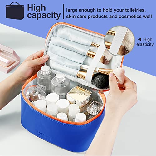 Makeup Bag Portable Travel Cosmetic Bag for Women, Beauty Zipper Makeup Organizer PU Leather Washable Waterproof(Rainbow Green)