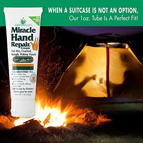 Miracle of Aloe Miracle Hand Repair Cream 1 oz Healing Aloe Vera Lotion for Dry, Cracked Hands with 60% Ultra Aloe Gel - Moisturizes, Softens, and Repairs - Non-Greasy (3-Pack)