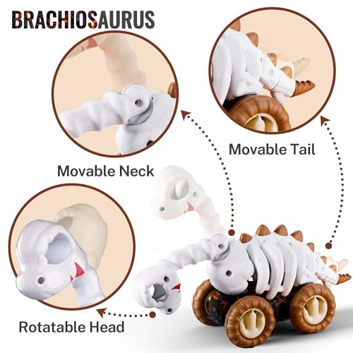 iPlay, iLearn Dinosaur Monster Truck Toy for Toddlers 1-3 2-4, Kids Cool Skeleton Pull Back Dino Car, Large Fossil Brachio Halloween Play Vehicle, Unique Birthday Gift 2 3 4 5 Year Old Boy Girl