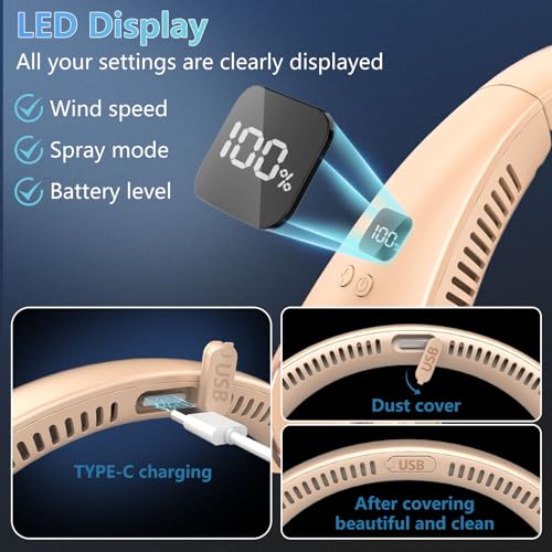 OVIFM Portable Neck Fan-Misting Fan Portable Folding Cooling Fan for Your Neck,Wireless Mini Headphone Personal Neck Fan,Rechargeable Battery Operated Festival s for Women Men Adults Kids Dad Mom