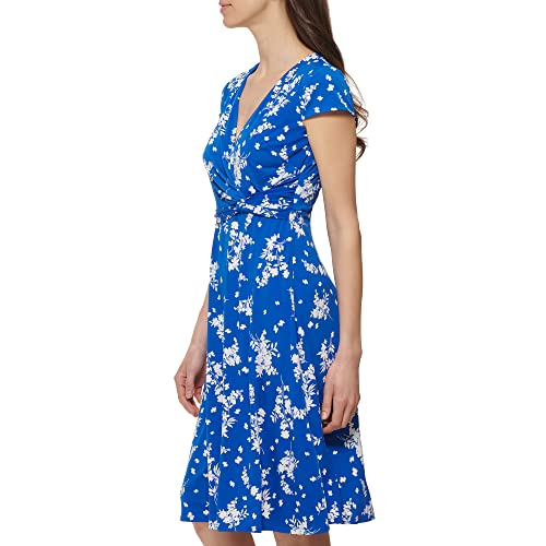 Jessica Howard Women's Printed Knit Jersey Fit & Flare Cap Sleevee-Desk to Dinner, Royal, 16