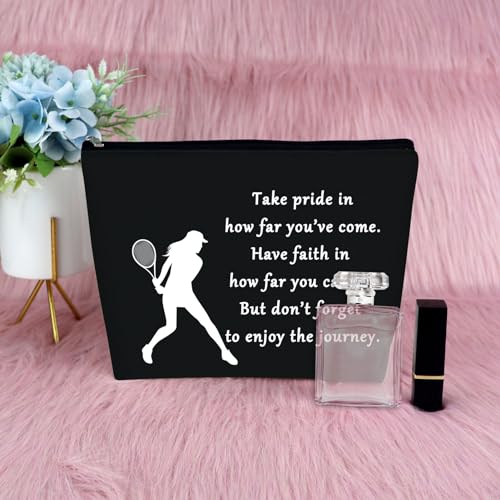 Tennis Gifts Makeup Bag Inspirational Gift for Tennis Player Birthday Gift for Women Cosmetic Bag Tennis Lover Gift Graduation Gift for Tennis Girl Travel Cosmetic Pouch Christmas Gift(Black)