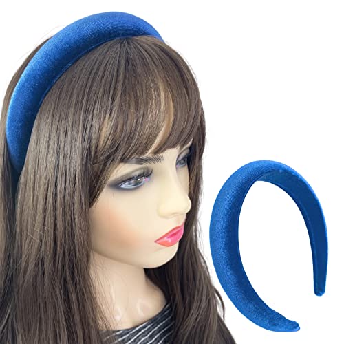 Firecolor Chic Fashion Padded Headband Velvet Headbands Puffy Sponge Thick Hairbands Vintage Wide Hair bands for Women girls accessories Trendy and Cute solid color headbands (Navy blue)