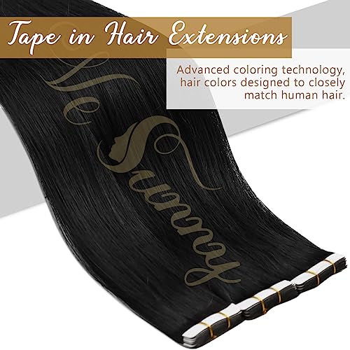 Ve Sunny Tape in Hair Extensions Black Tape in Real Human Hair Extensions #1 Jet Black Tape ins Extensions Human Hair for Girls Black Hair Extensions Silky Straight 20pcs 50g 14inch